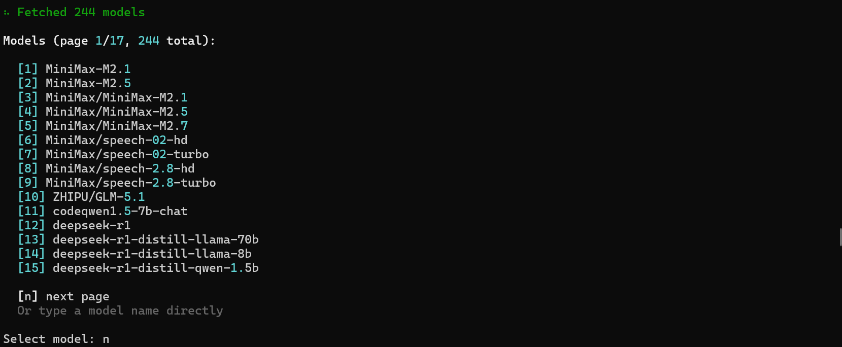 选择具体的模型,填写n翻页，填写对应的数字，进入下一步。