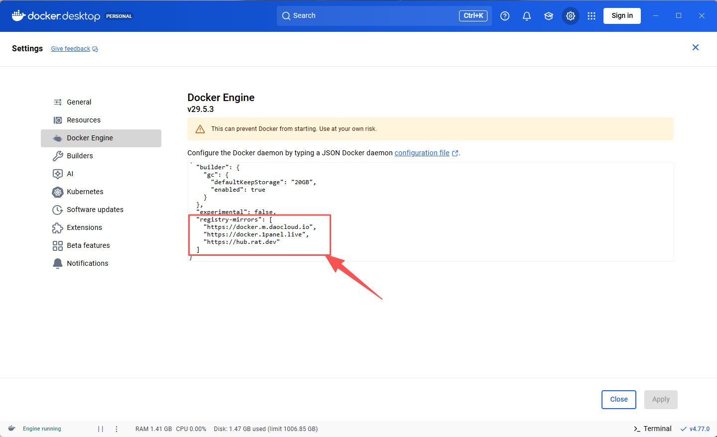 SearXNG - Docker Desktop 配置镜像源